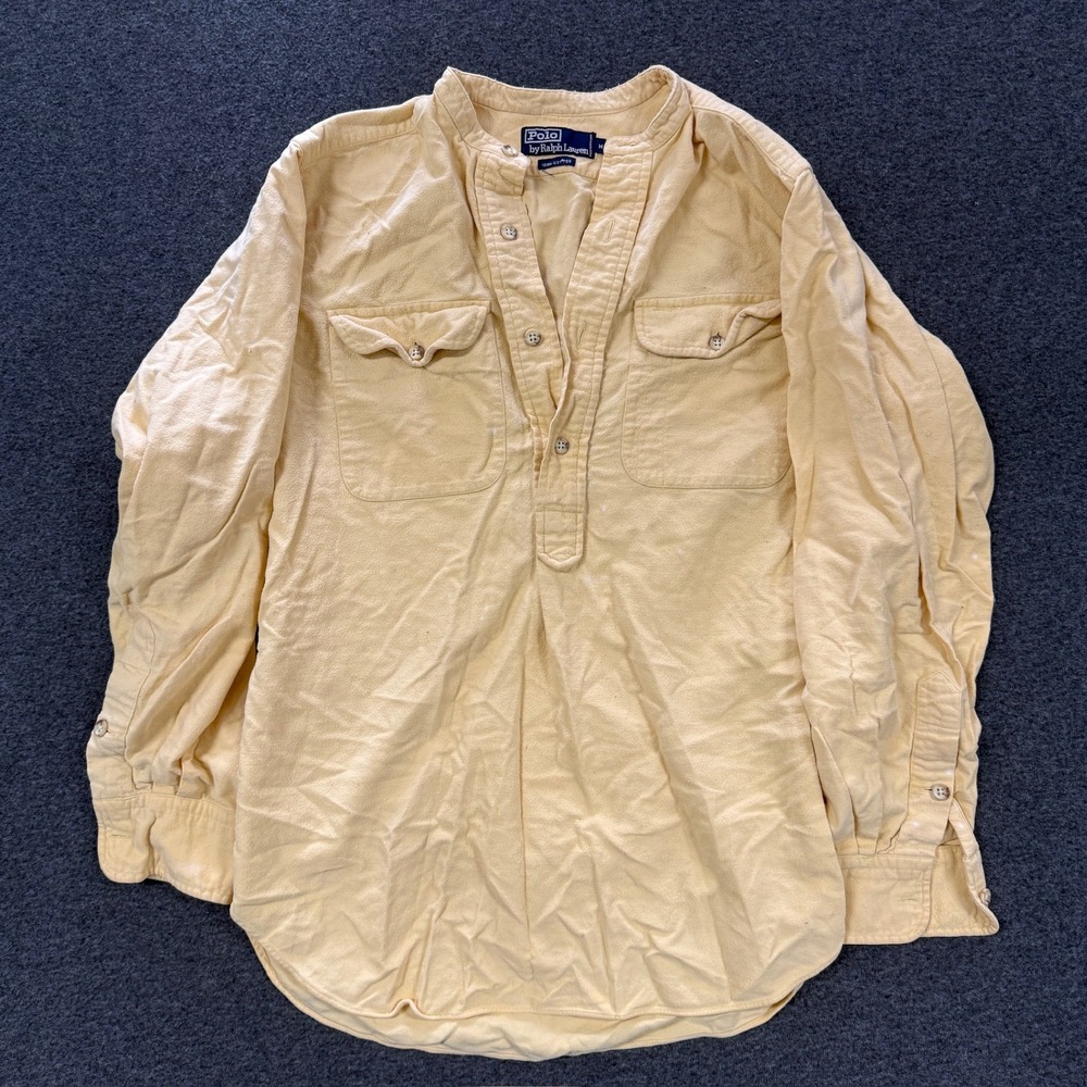 Vintage Polo Ralph Lauren Popover Shirt Mens M Yellow Good Band Collar Cotton